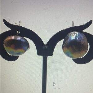 925 Iridescent Natural Baroque Post  Pearl Earrings Approx. 0.51